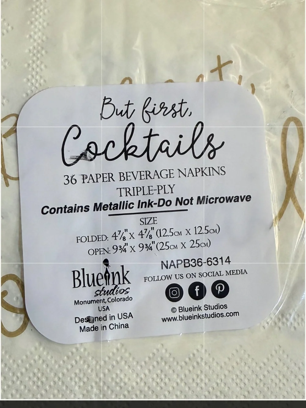 NIB Cocktails & Clink Decorative Cocktail Napkin Set - Gold and Pink